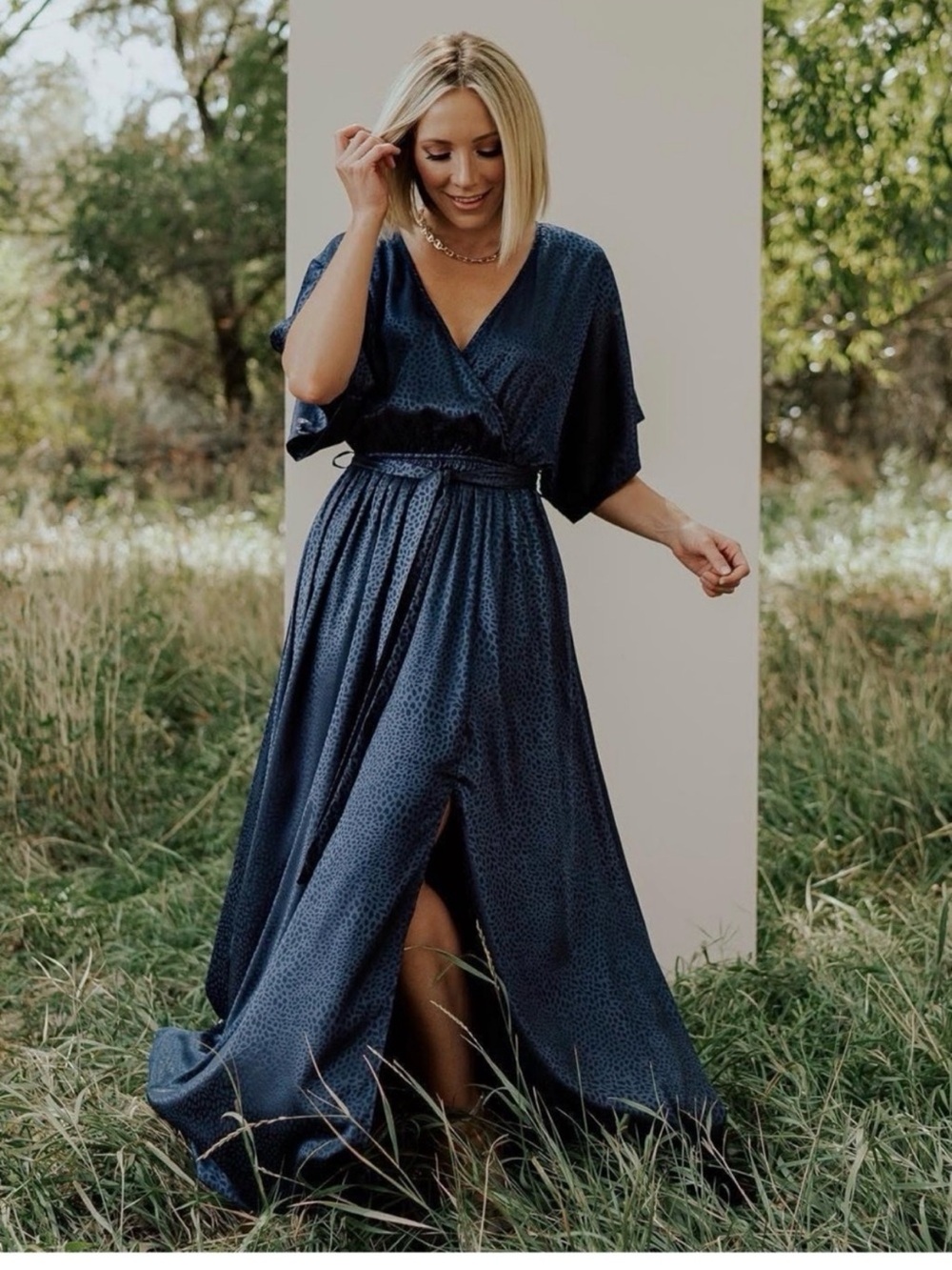 Baltic Born Women Navy Blue Animal Print Savannah Print Kimono Long Maxi Dress